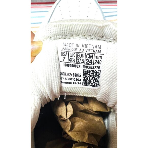 Reebok Classic White Sneakers Size 7 Womens Lace-Up Casual Shoes Leather Upper - Picture 4 of 5